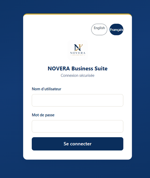 Écran de connexion sécurisée Novera Business Suite